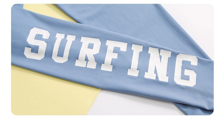 大童女孩速乾長袖泳衣套裝(三件組)-繽紛幾何-藍色-泳衣、長泳褲、短泳褲