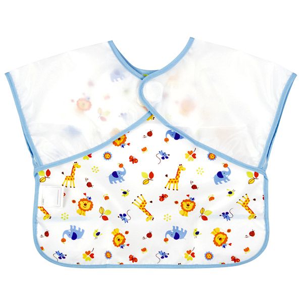 akachan honpo - 抗油汙、快乾短袖圍兜-動物-藍色 (80cm～95cm)