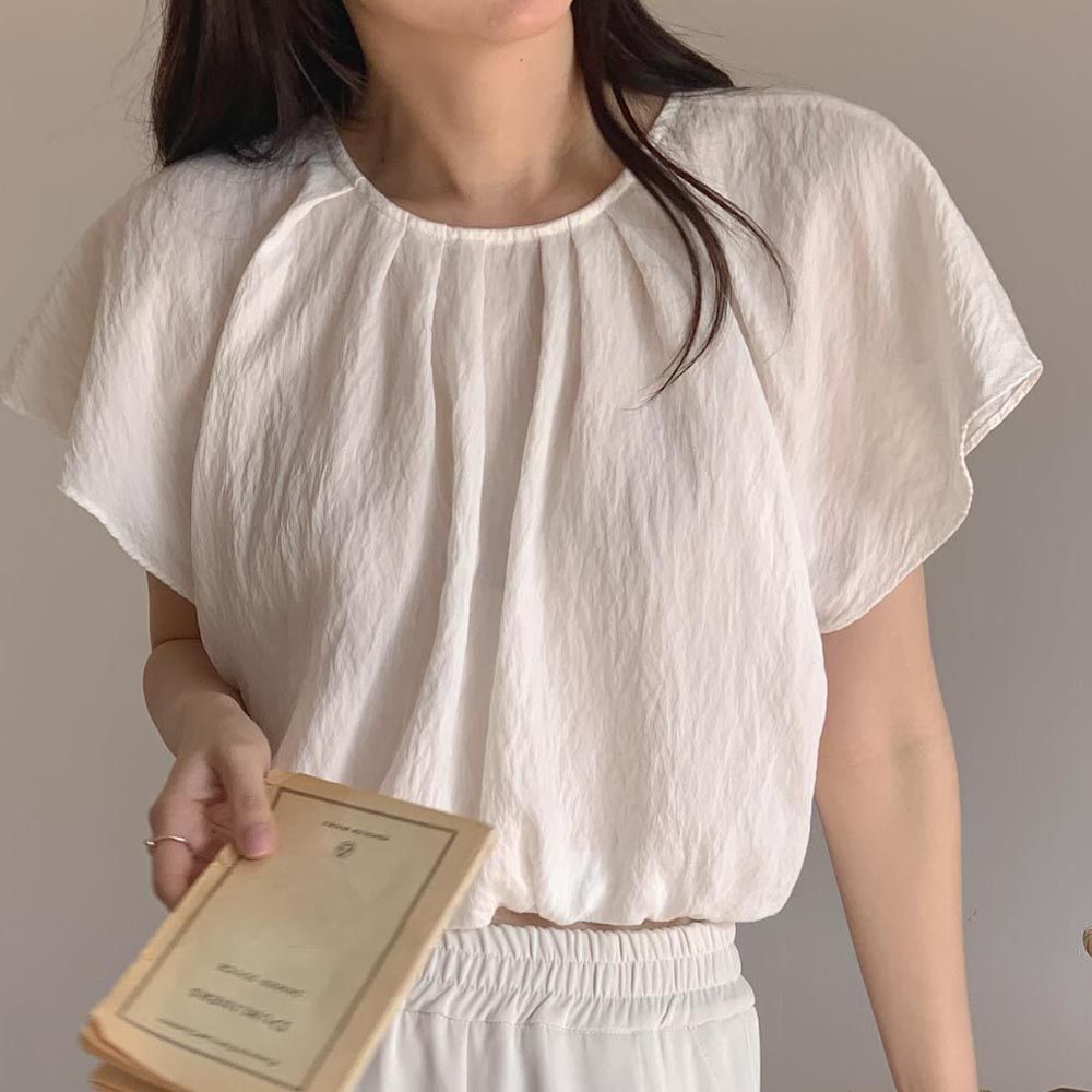 韓國女裝連線 - 性感綁帶露背抓領短版上衣-白 (FREE)