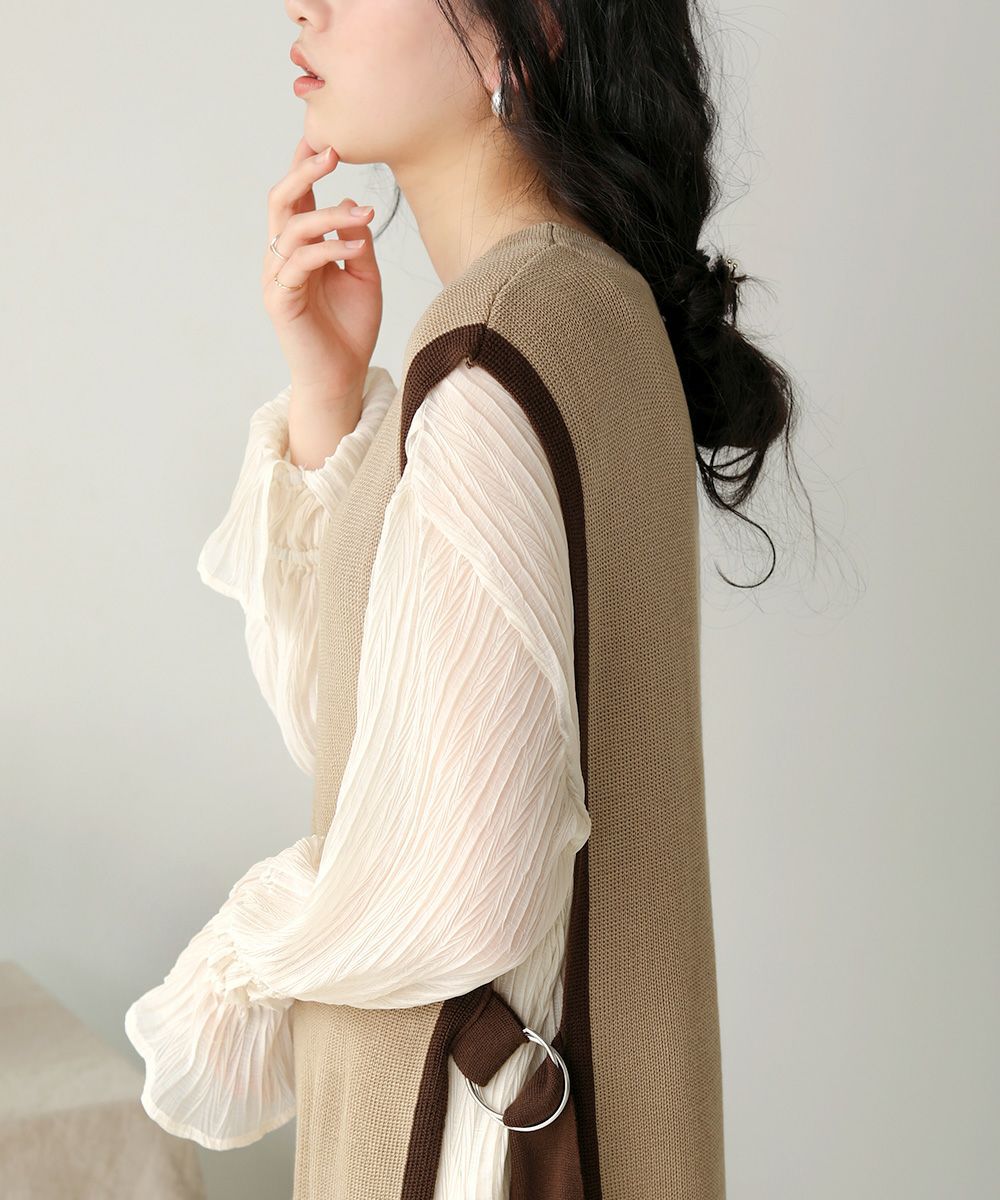 日本 Bou Jeloud - 異材質拼接百摺長袖上衣-萊姆黃