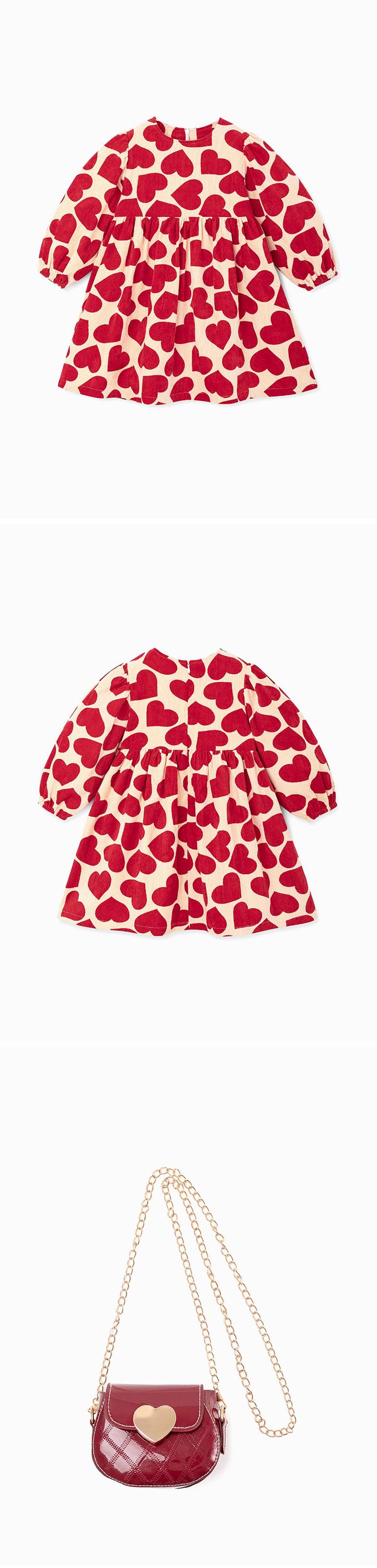 韓國 OZKIZ - (附小斜包) 紅色愛心燈芯絨洋裝-紅