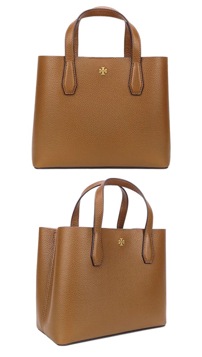 TORY BURCH - 雙T-LOGO素面皮革托特包 (焦糖色)
