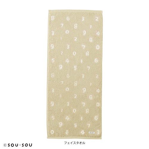 日本代購 - 【SOU·SOU】日本製今治純棉長毛巾(抗菌防臭加工)-數字-卡其 (34×80)