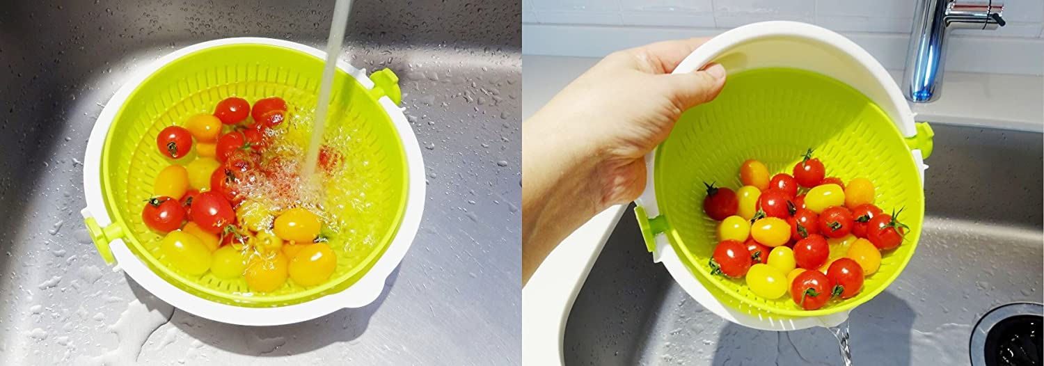 日本 小久保KOKUBO - 日製雙層旋轉瀝水籃-綠