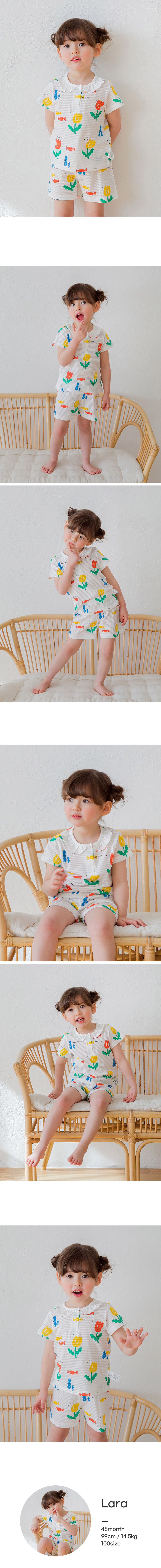 韓國 Cordi-i - 無螢光棉透氣緹花短袖家居服-鬱金香花園