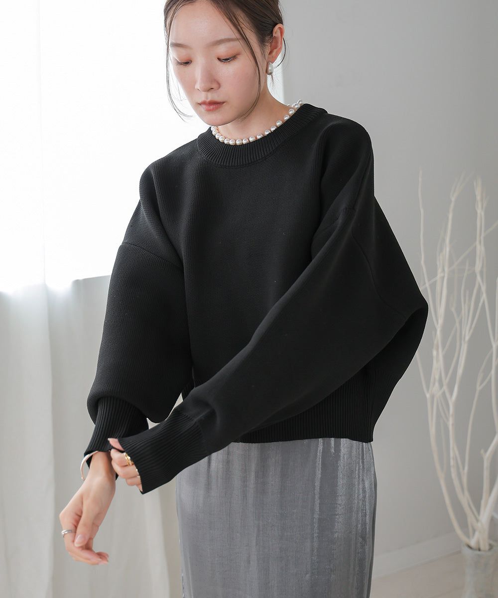 日本 Bab - 低糖珍珠領長袖針織上衣-米