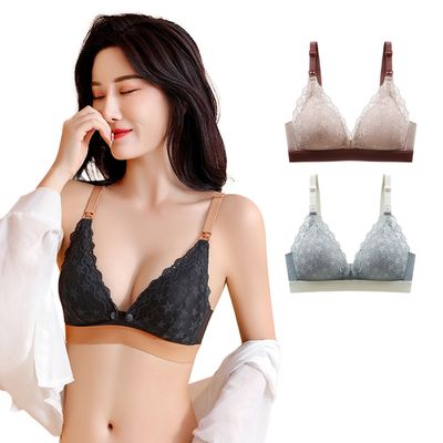 JoyNa - 前開&上開扣 2way哺乳內衣 星星蕾絲造型-黑色