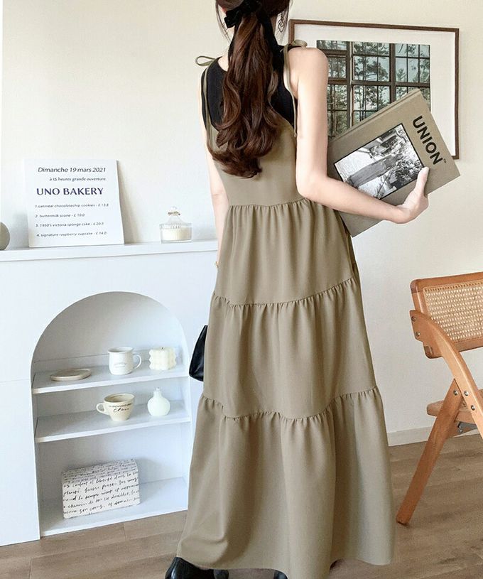 日本 Classical Elf - 前後2way綁帶分層傘狀洋裝-炭灰