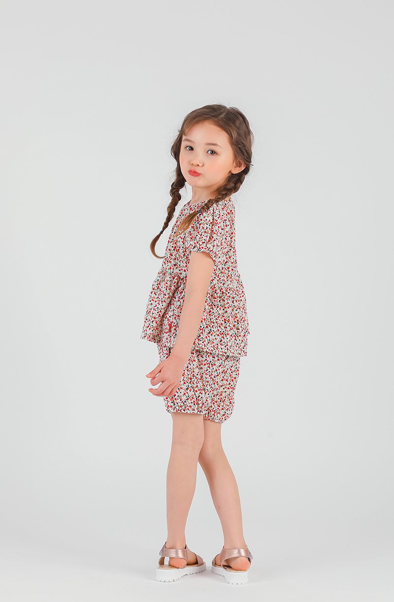 韓國 OZKIZ - 滿版碎花荷葉下襬套裝