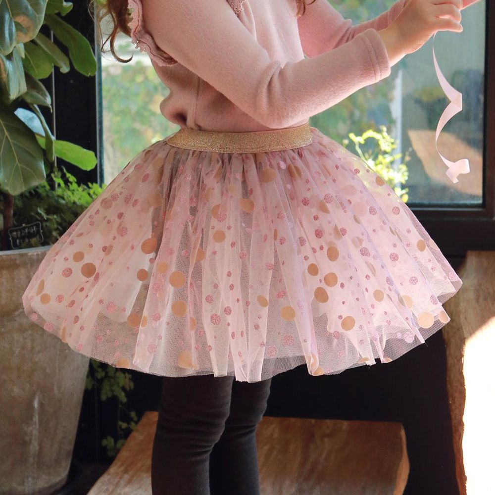 韓國 PuellaFLO - (剩5號)大小波點網紗褲裙-粉紅