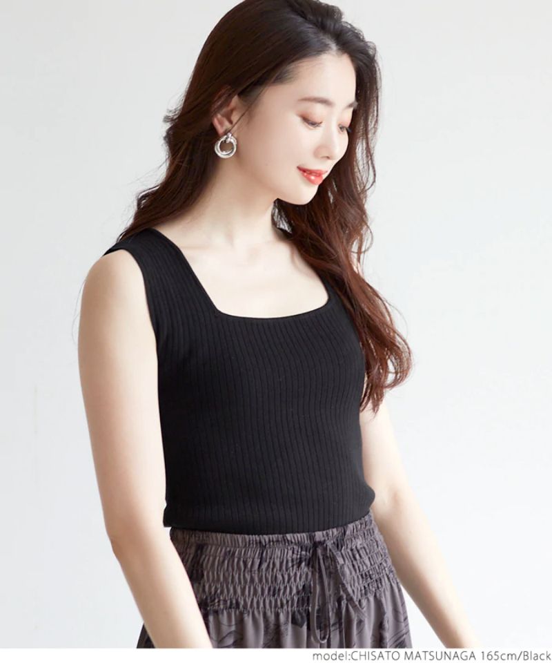 日本 COCA - 前後2way羅紋針織無袖上衣-黑