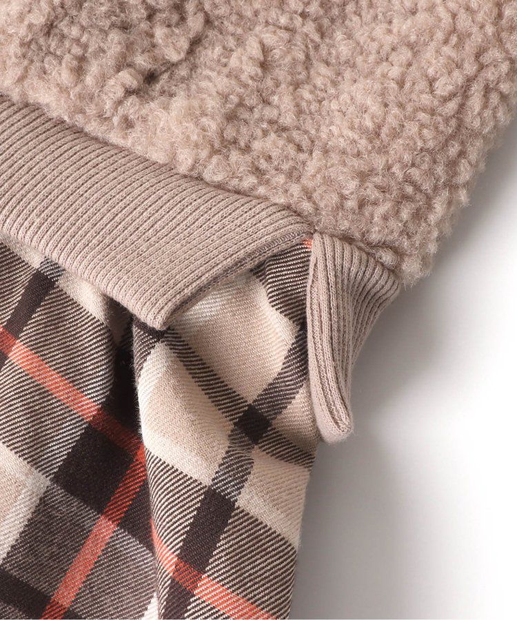 日本 BREEZE - 毛絨印花拼接長袖洋裝-黑x白斑點