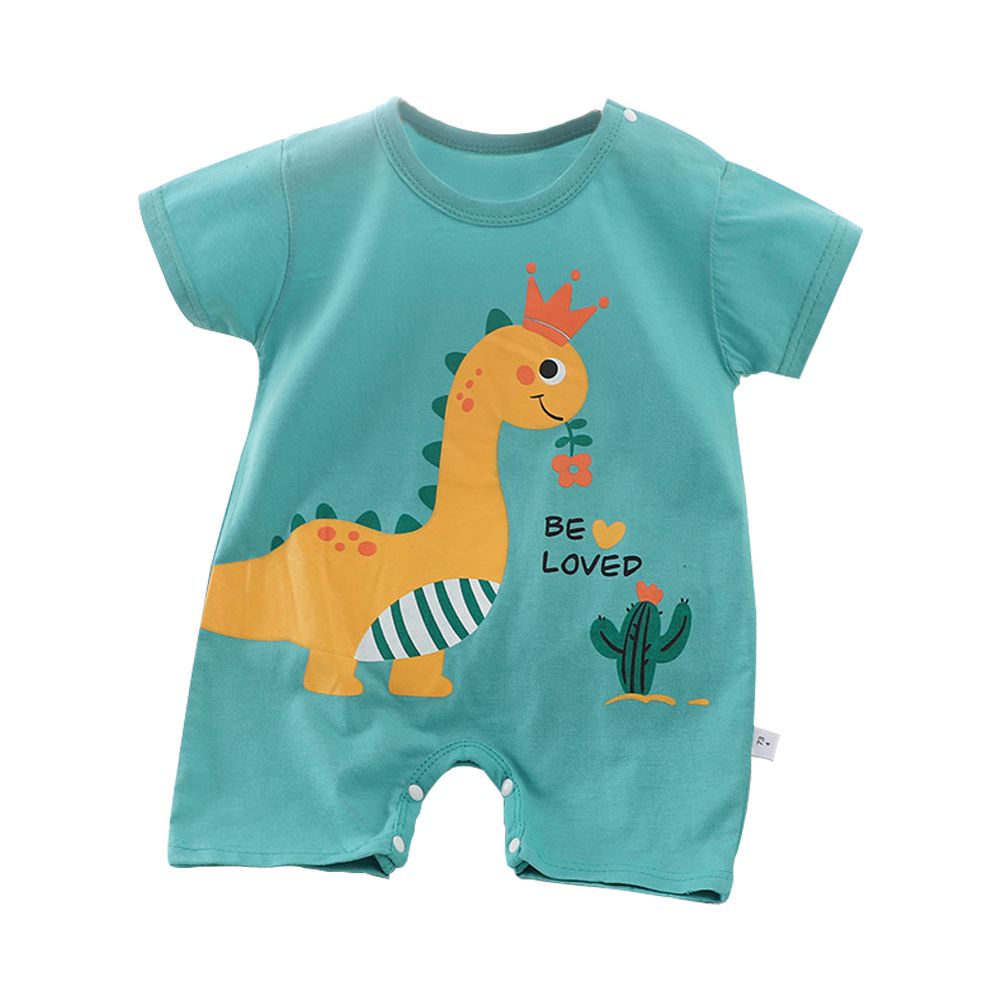 短袖包屁衣 薄款夏季連身衣 嬰兒服 短袖童裝 外出包屁衣-綠底黃腕龍