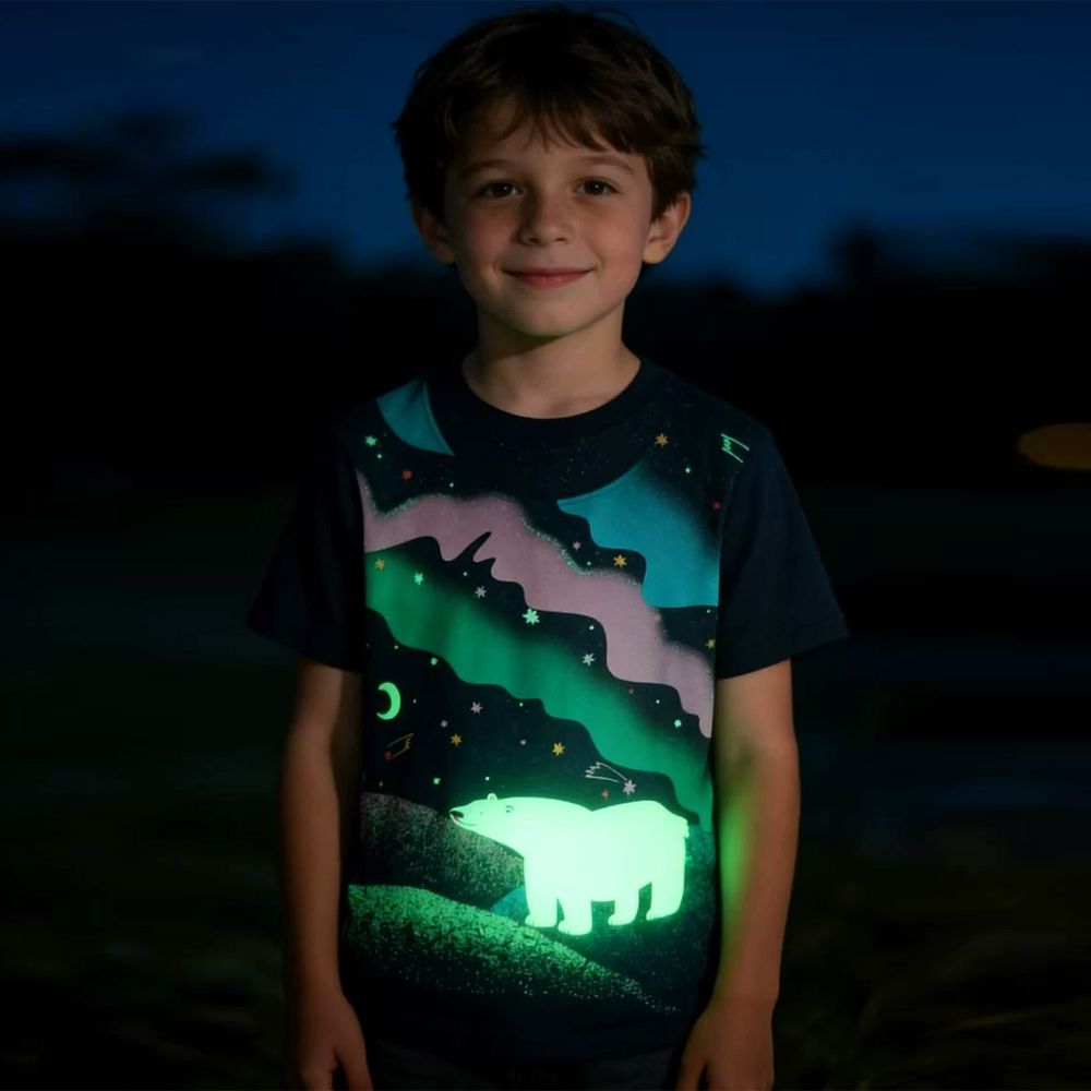 夜光圓領短袖上衣-星河下的北極熊-藏青