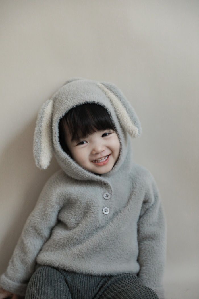 加厚連帽兒童造型上衣-熊耳朵-咖啡色