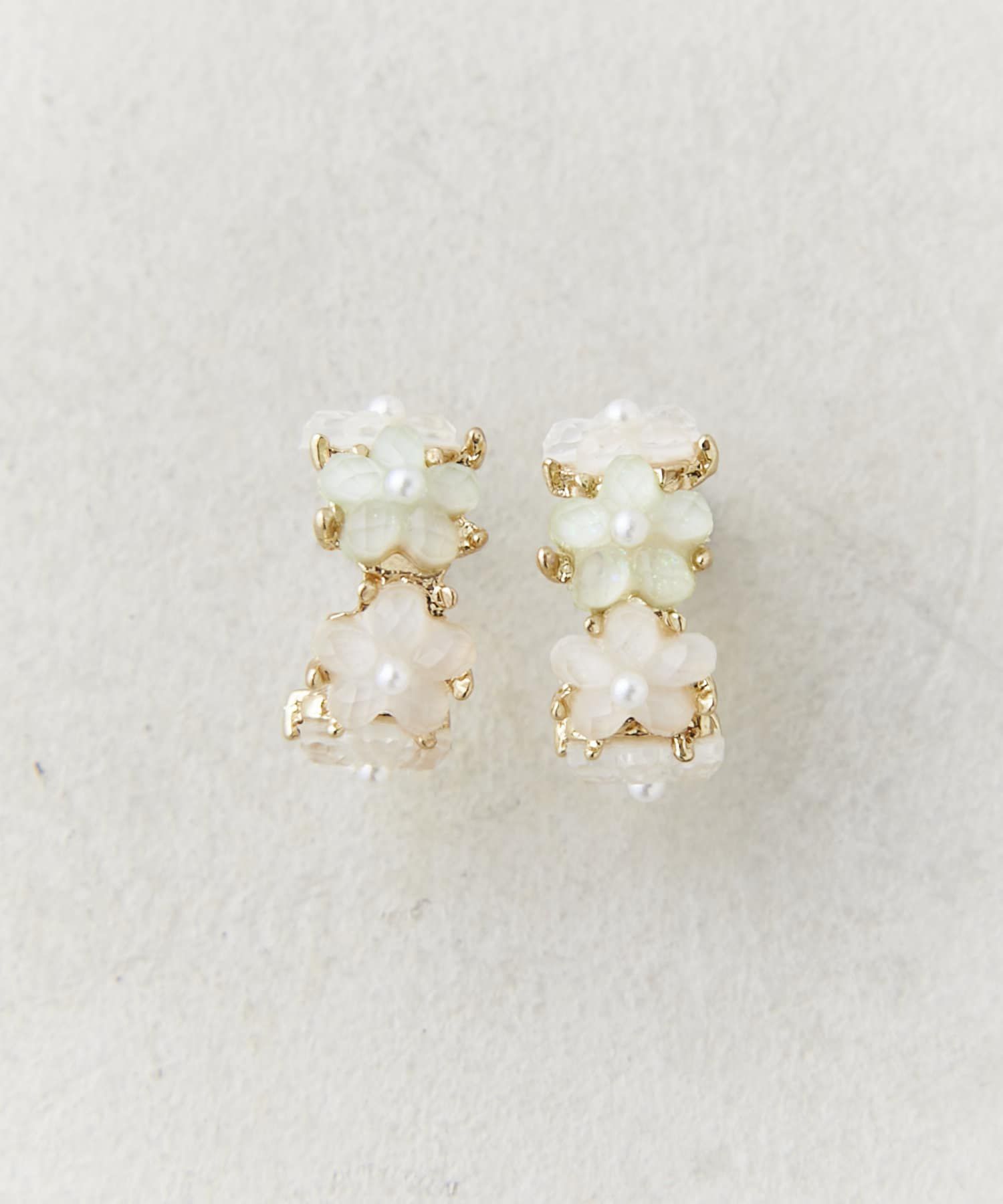 日本 Lattice - 小小花圈夾式耳環-米杏