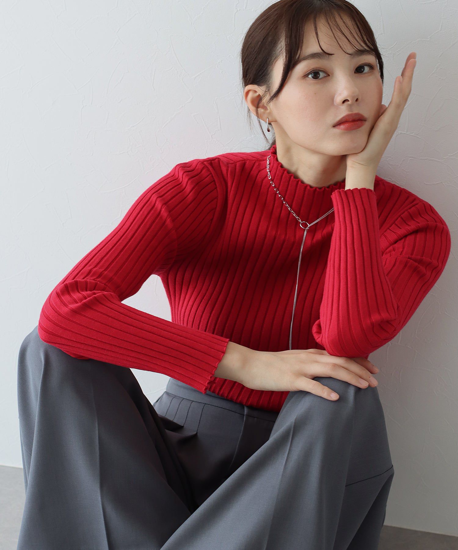 日本 BLUE EAST - 彈性百搭羅紋長袖上衣-黑