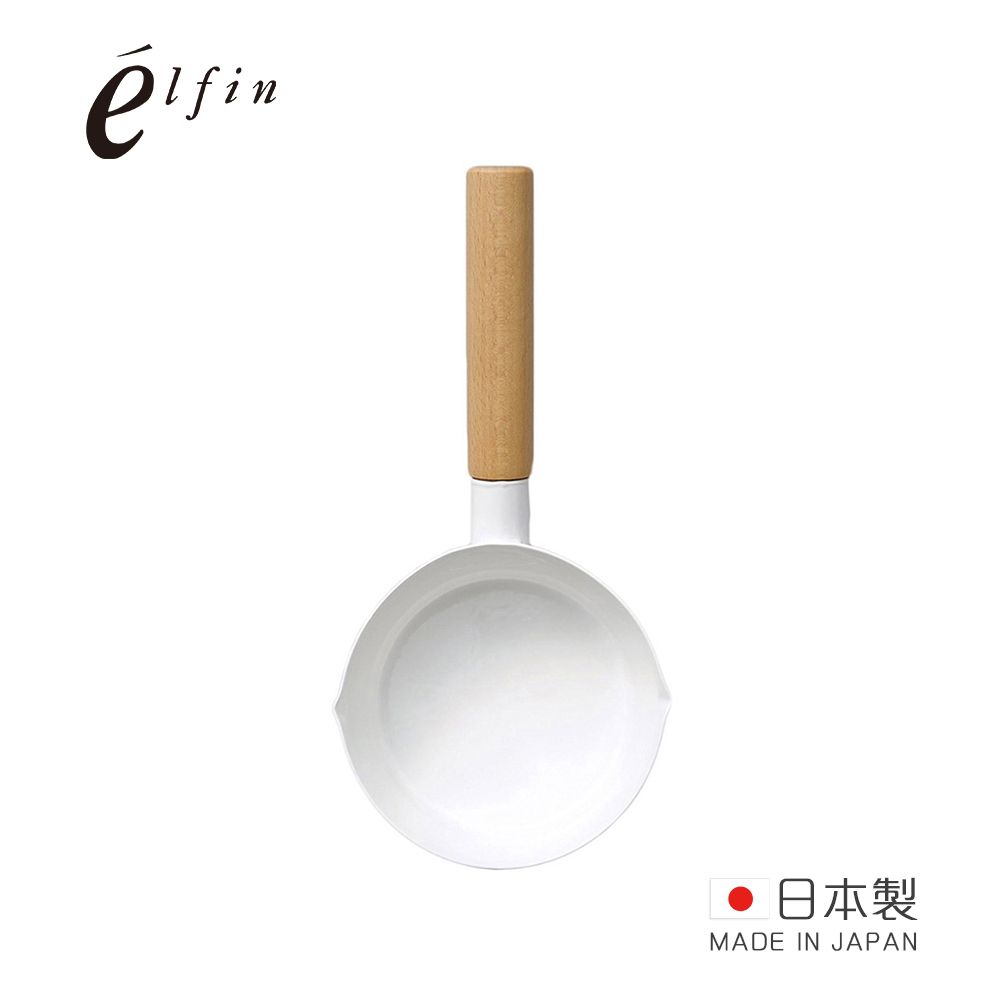 日本高桑 elfin - 日製純白琺瑯牛奶鍋-直木柄 (12cm)