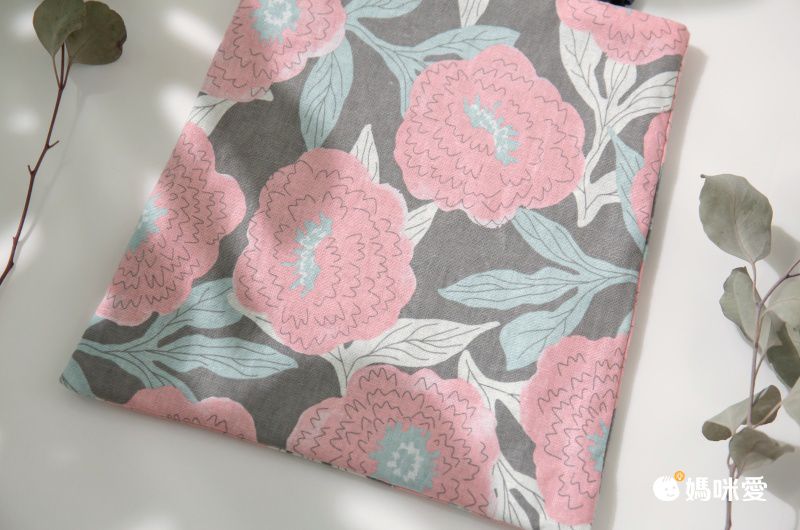 日本 Maison Blanche - 日本製 棉麻手提小包-芍藥-粉 (23x24cm)-提把黑