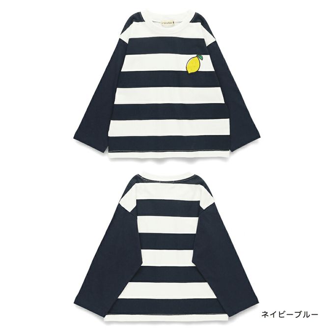 日本 BRANSHES - 休閒粗橫條落肩長袖上衣-數字-黑