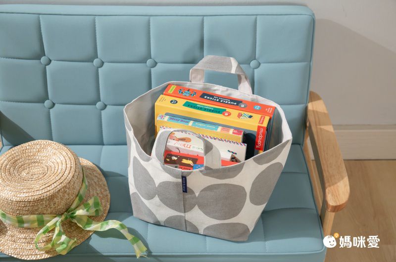 日本 Maison Blanche - 棉混手提折疊收納籃/整理箱-陶菊-藍 (L(24×24x20cm))-方型