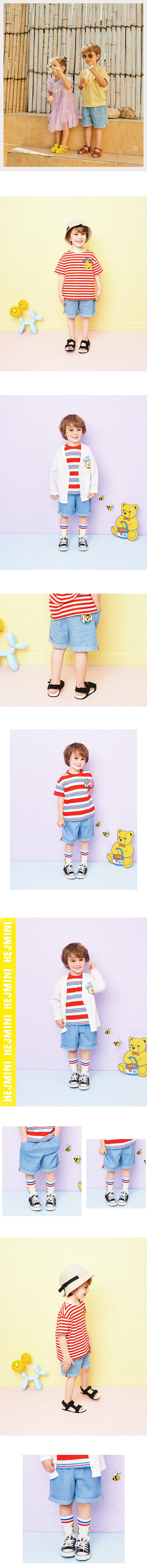 韓國 HEJMINI - 柯基徽章鬆緊腰反折短褲-牛仔藍