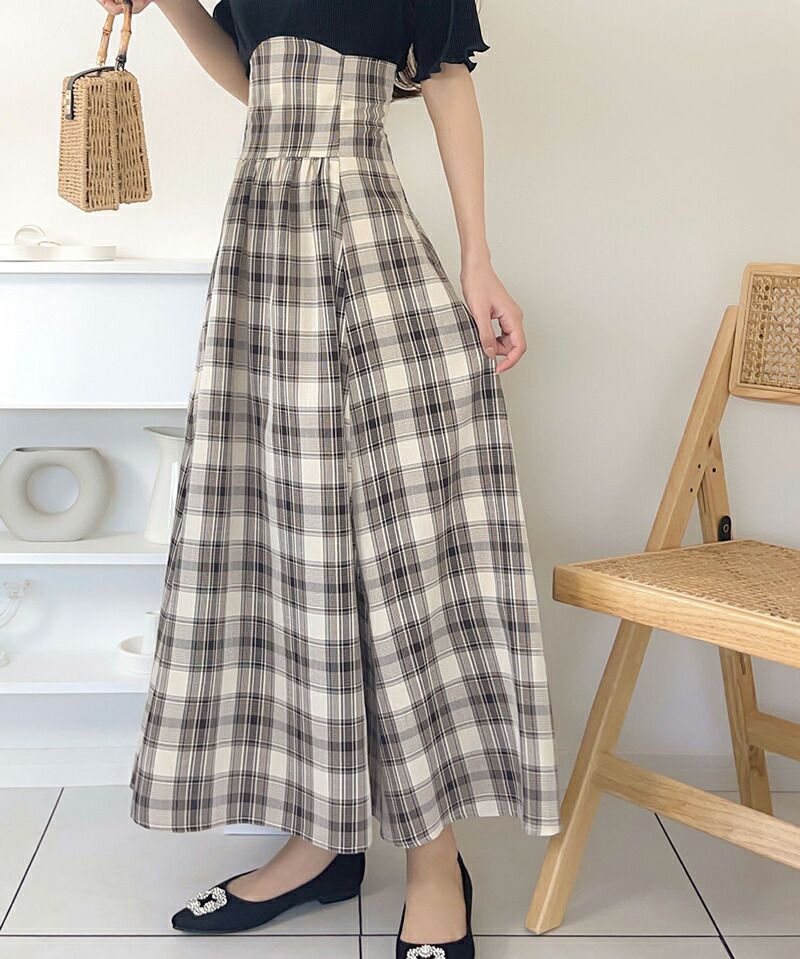 日本 Classical Elf - 浪漫格紋拼接後綁帶短袖洋裝-經典黑