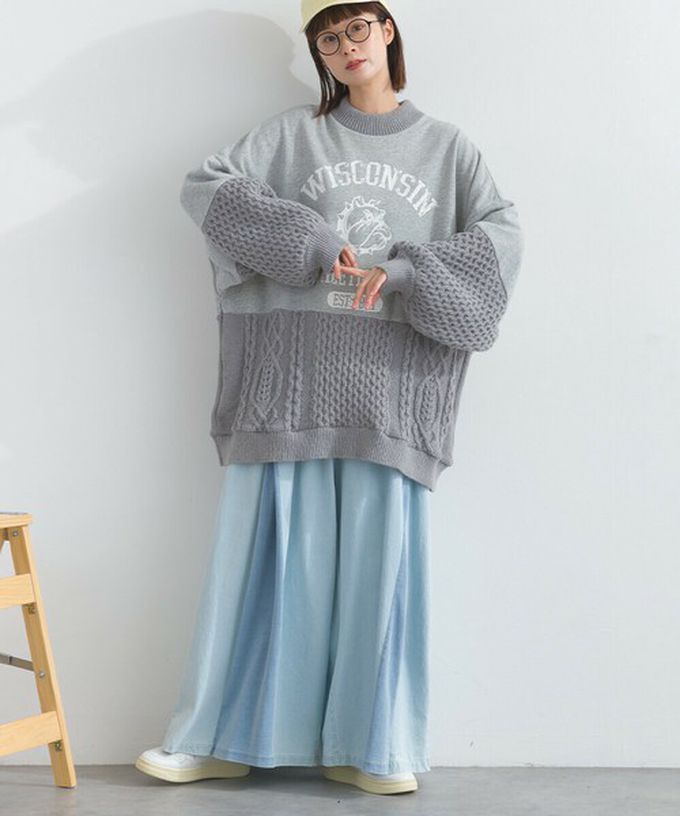 日本 Lupilien - 鬥牛犬印花粗針織拼接裏毛長袖上衣-酒紅