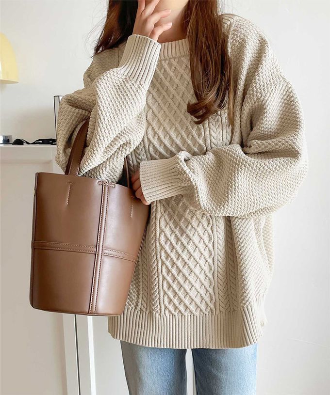 日本 Classical Elf - 前後2WAY麻花紋針織外套/上衣-深可可