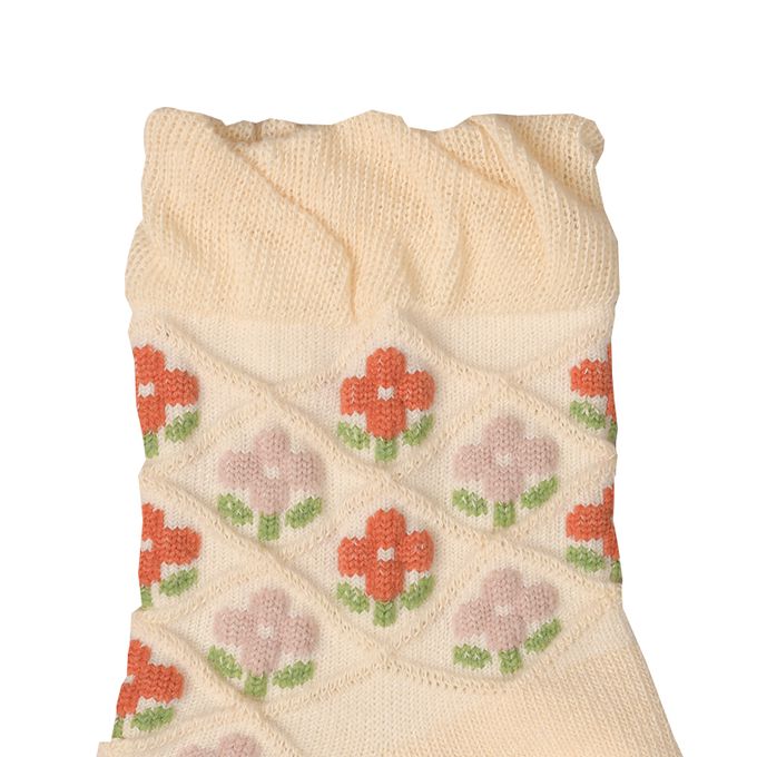 akachan honpo - 襪子-小花 立體花紋-淺卡其色 (9~14cm)