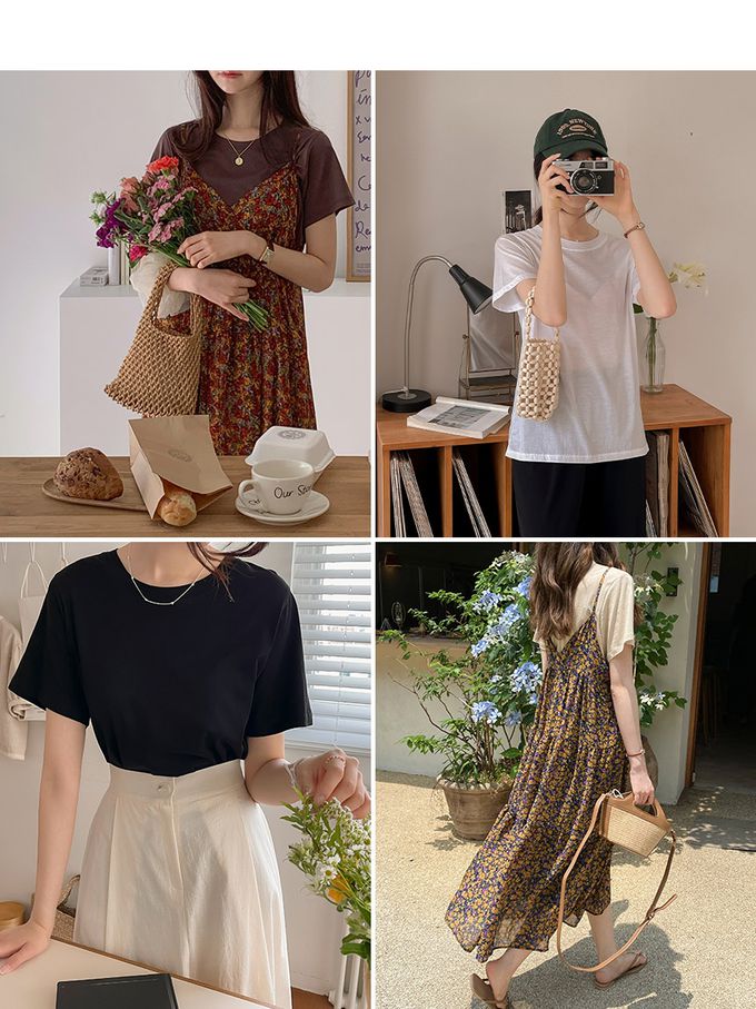 韓國女裝代購 - 好搭配微透圓領短袖上衣-白 (FREE)