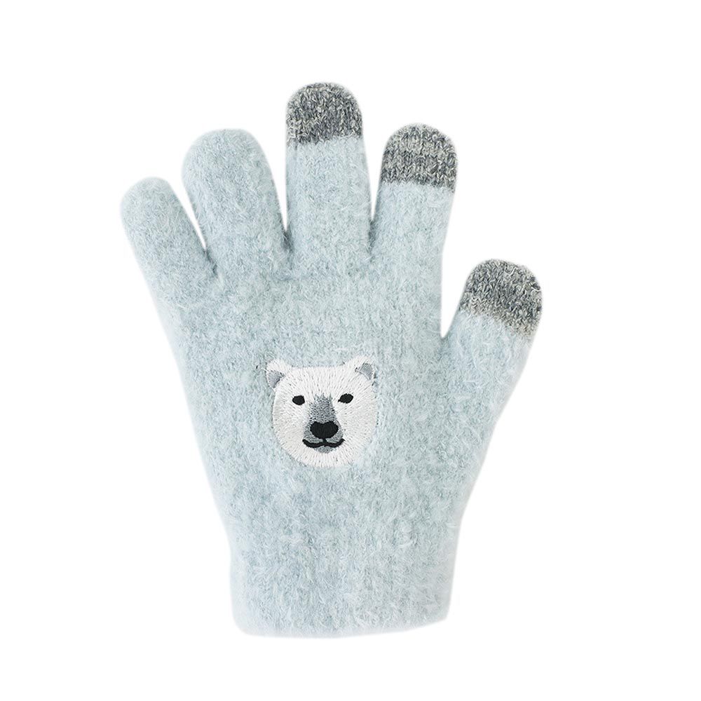 日本 TOMO - 兒童可觸控短絨保暖手套-北極熊-水藍