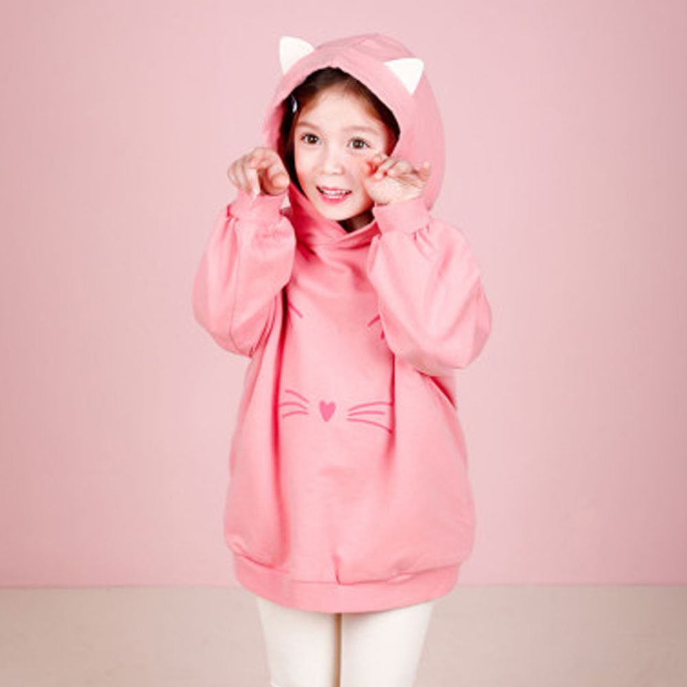 韓國 Jelispoon - 貓咪造型帽T套裝-粉紅