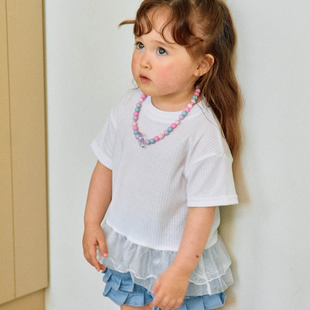 蕾絲襬拼接短袖上衣-白