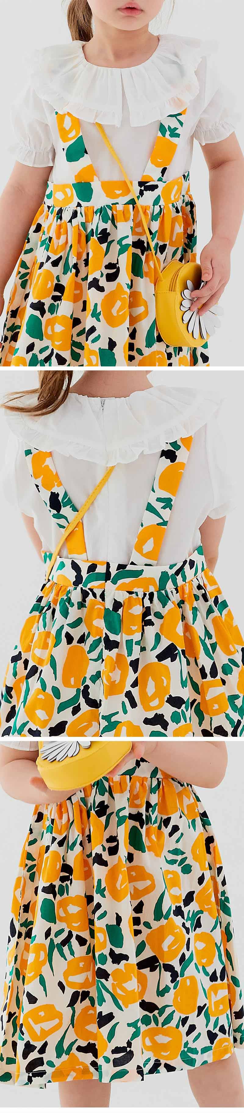 韓國 OZKIZ - (附包包)假兩件大黃花洋裝