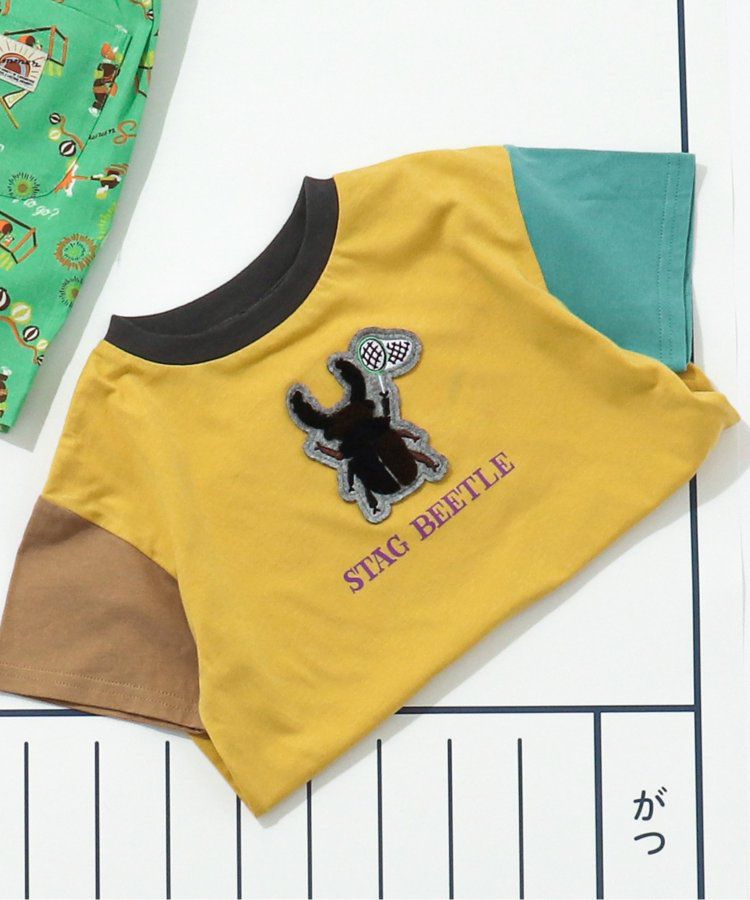 日本 BREEZE - 暑假來了立體印花短袖上衣-甲蟲-撞色袖黃