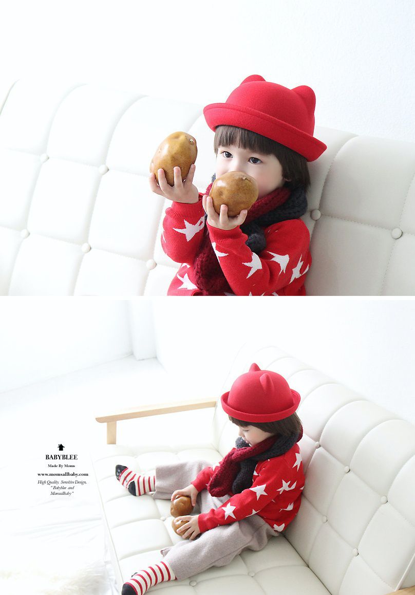 韓國 Babyblee - 挺版耳朵造型帽-紅 (FREE)