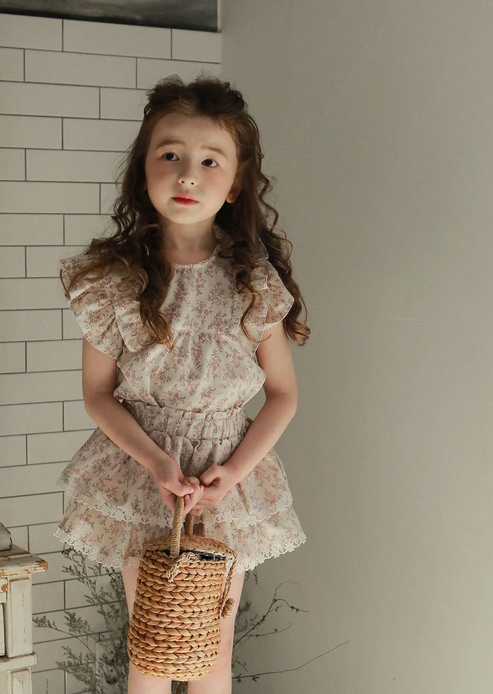 韓國 PuellaFLO - 雙層荷葉袖碎花上衣-粉紅花