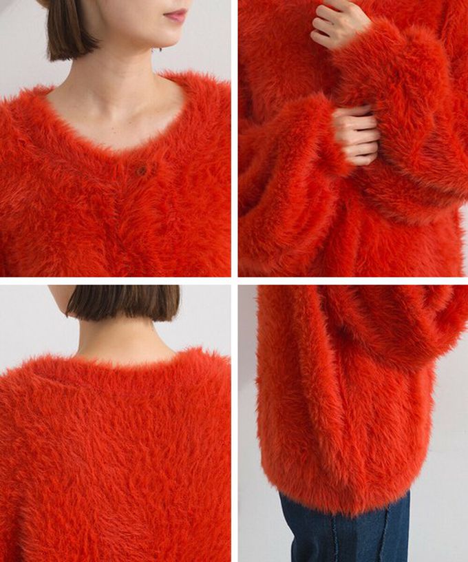 日本 Lupilien - 柔和蓬鬆毛海繭型針織開襟衫/外套-米白