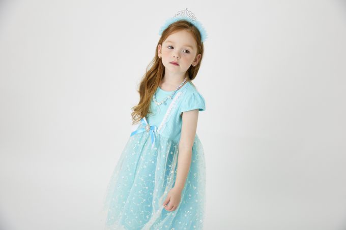 韓國 OZKIZ - (附配飾)公主點綴短袖紗裙洋裝-湖水綠