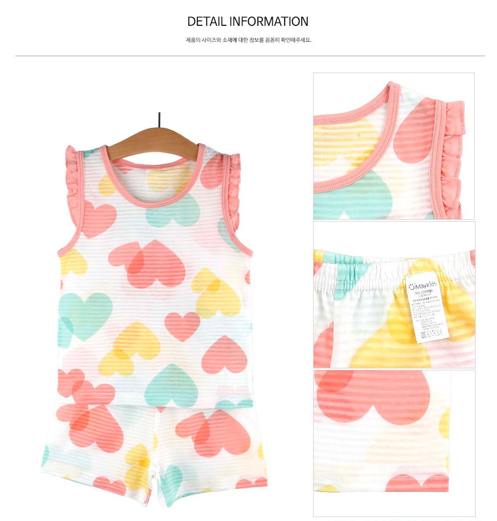 韓國 Maykids - 有機棉透氣輕薄無袖家居服-馬卡龍愛心