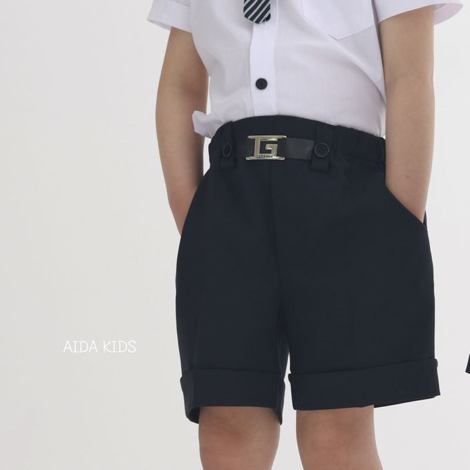 韓國 AIDA - 鬆緊腰裝飾腰帶百搭短褲-黑