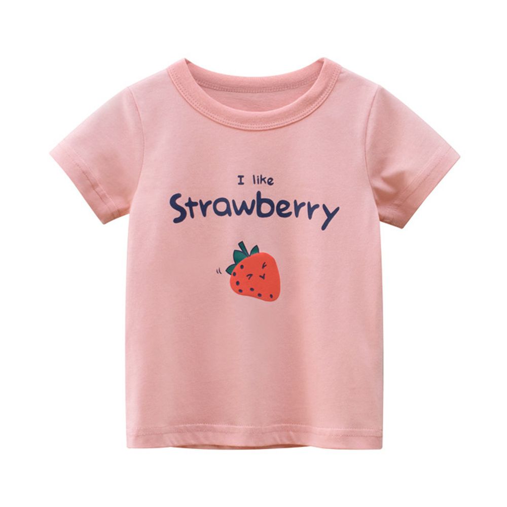 純棉短袖上衣-草莓-粉色
