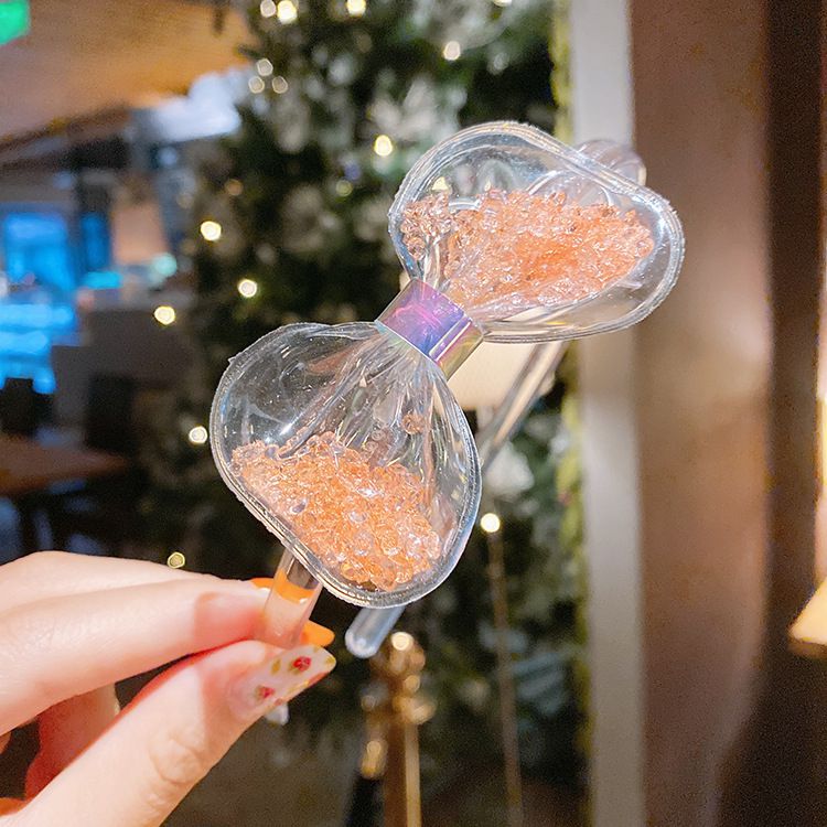 流沙感蝴蝶結透明髮箍-橘色