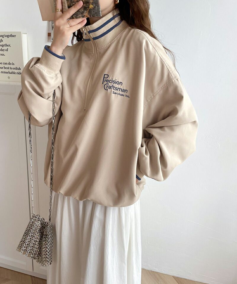 日本 Classical Elf - Java聯名 拉鍊翻領落肩長袖上衣-卡其