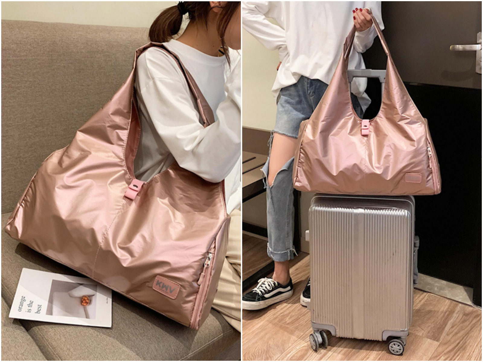 輕柔皮感耐磨休閒包-玫瑰金