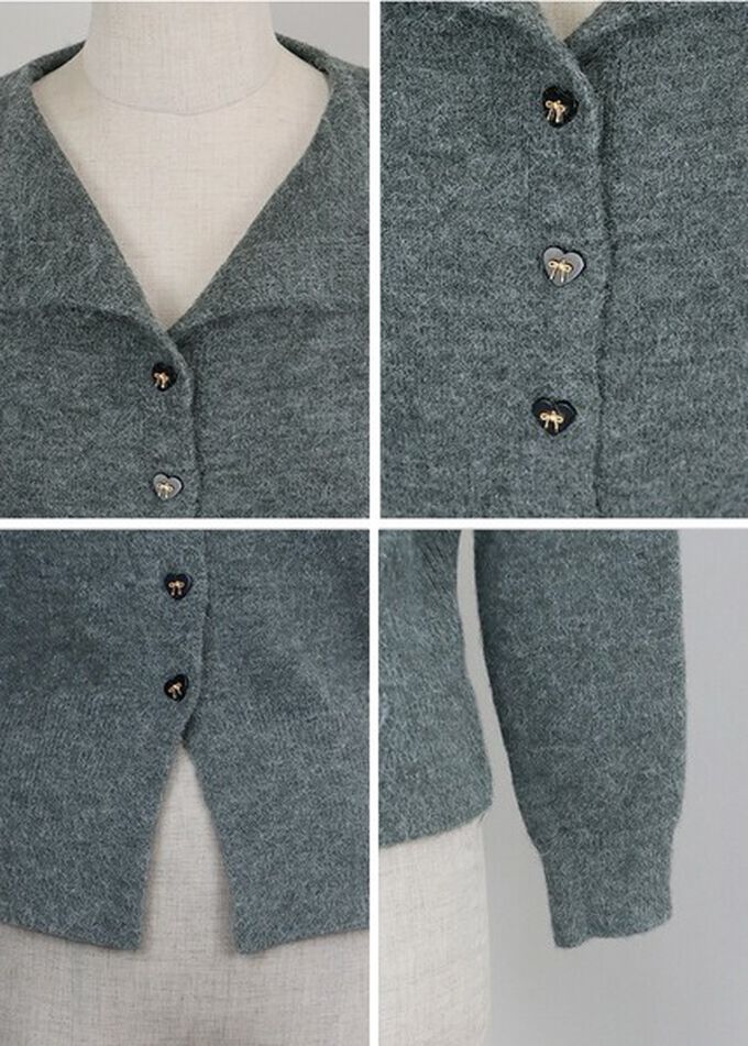 日本 BLUE EAST - 愛心蝴蝶結扣成熟甜美針織開襟衫-黑 (M)