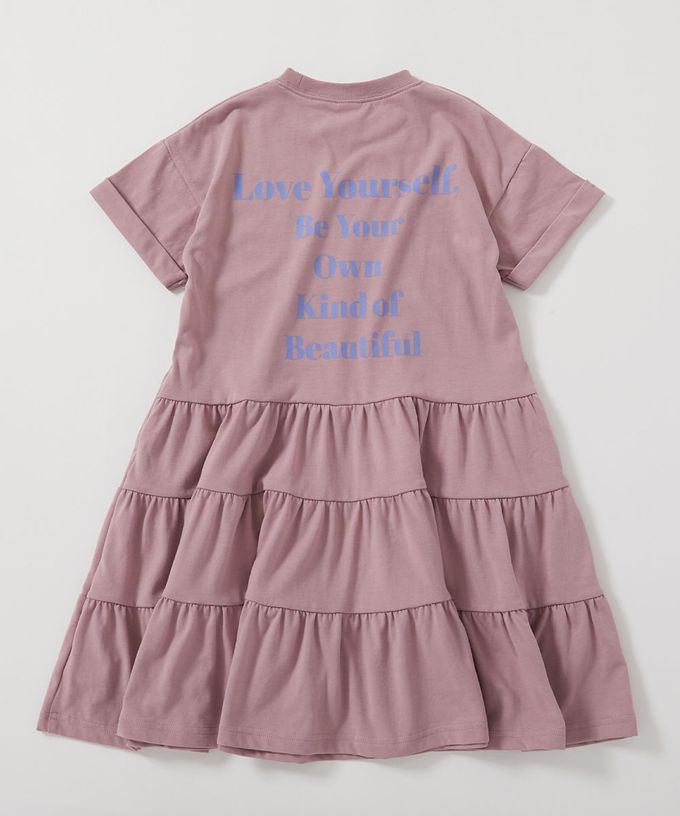 日本 devirock - 天竺棉舒適分層短袖洋裝-背後標語-淺灰