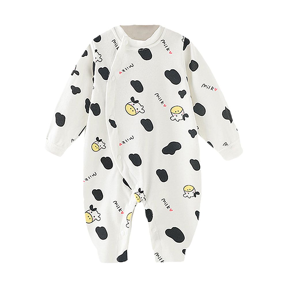 純棉長袖包屁衣 前開扣連身衣 寶寶睡衣-小奶牛