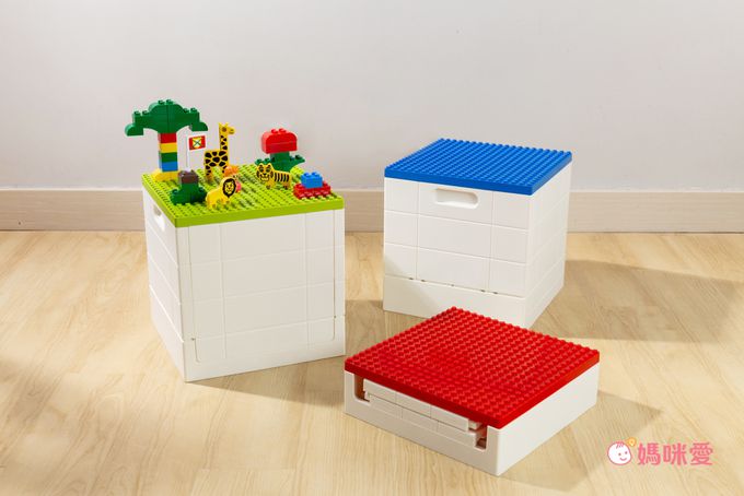 日本霜山 - 樂高可疊式積木玩具摺疊收納箱-綠蓋-25L-送台製OK牌積木(1kg)